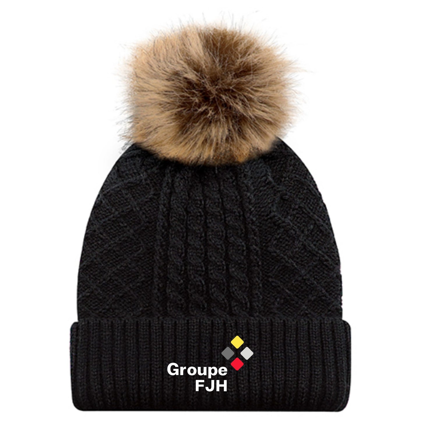 Tuque à revers avec pompon en fausse fourrure – FJH