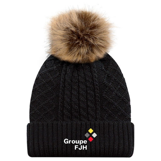 Tuque à revers avec pompon en fausse fourrure – FJH