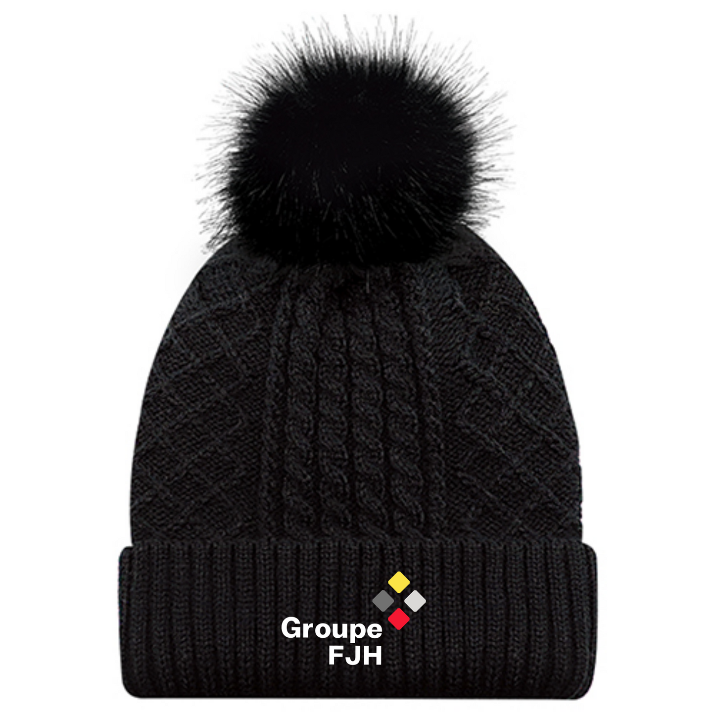 Tuque à revers avec pompon en fausse fourrure – FJH