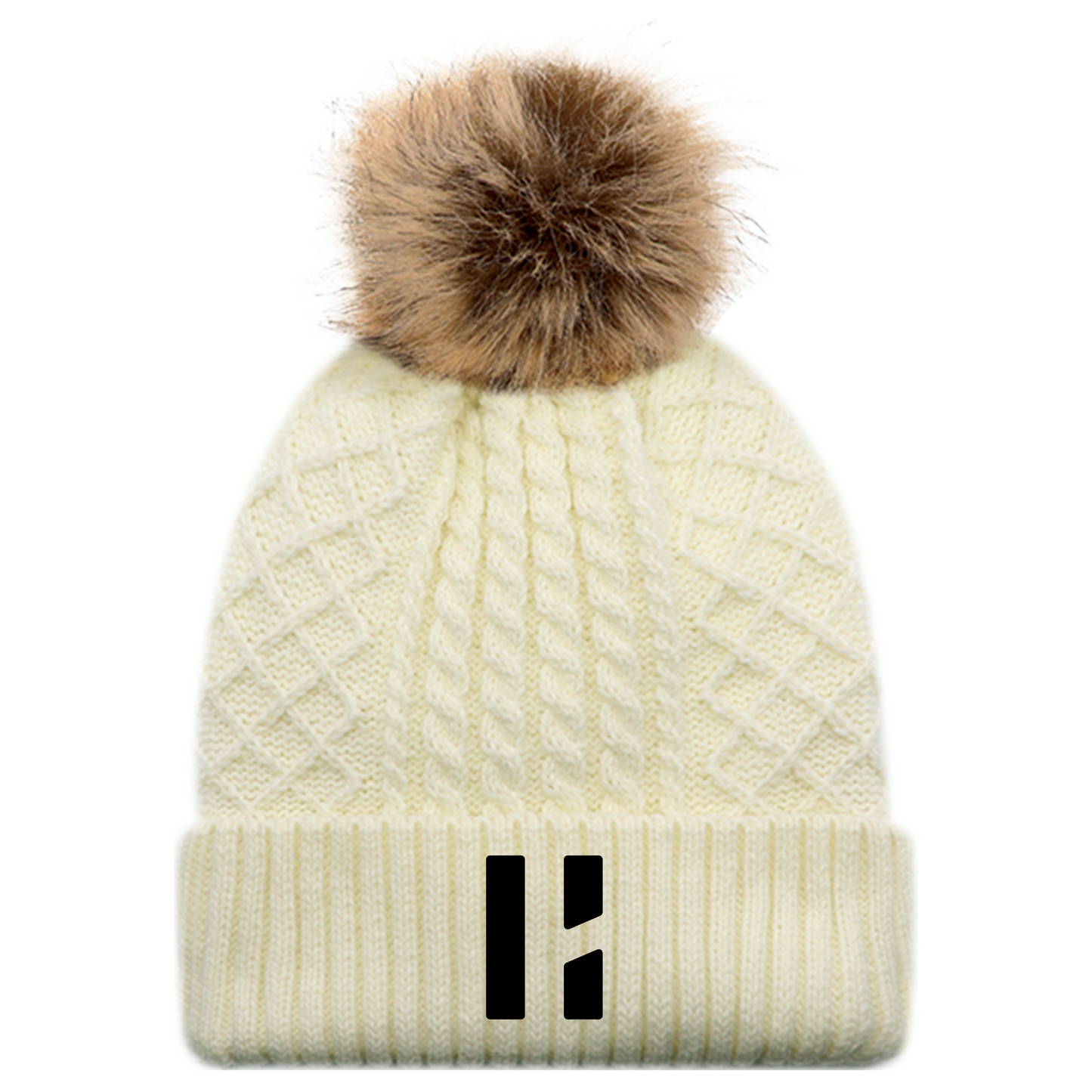 Tuque à revers avec pompon en fausse fourrure – Hermite