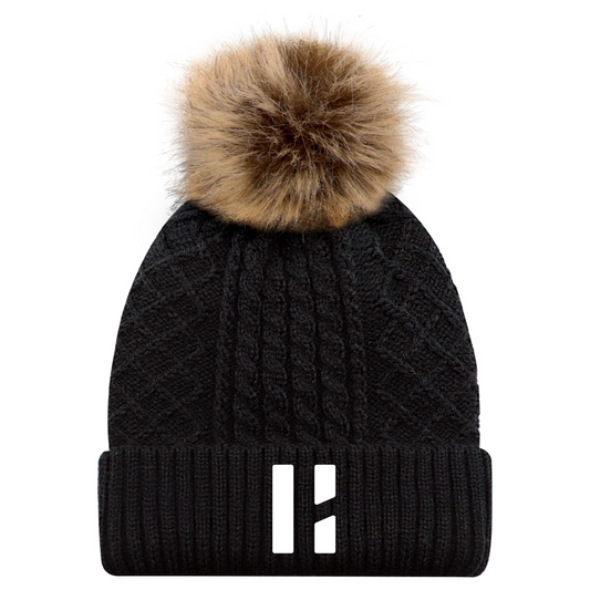 Tuque à revers avec pompon en fausse fourrure – Hermite